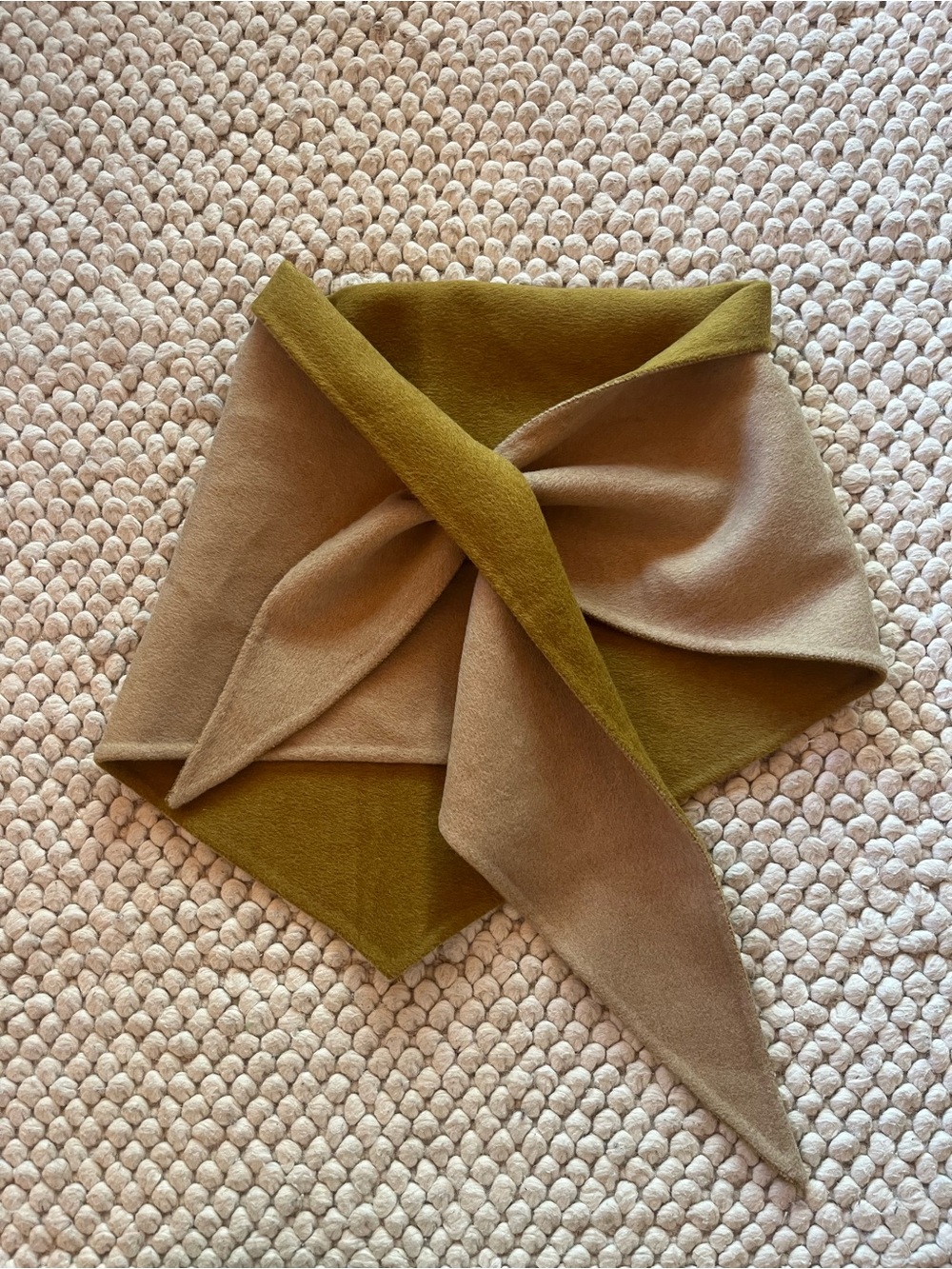 Zara Reversible wool blend Olive Green and Taupe triangle bandana Scarf